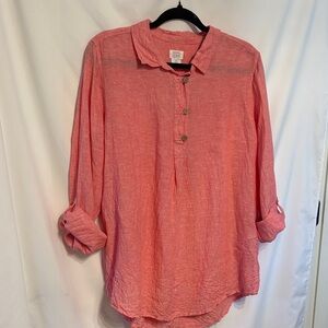 Sigrid Olsen Coral Flowy Lagenlook Linen Shirt SZ L